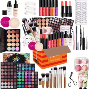 POPFEEL All-in-One Full Face Makeup Kit with Brush+Volumizing Mascara-Complete BeautySet, Berry & Neutral Foundation, Blush, Eyeshadow Palette & Mascara Suitable for Gifts orPersonal Use, Comprehensive Powder-Based Makeup Collection